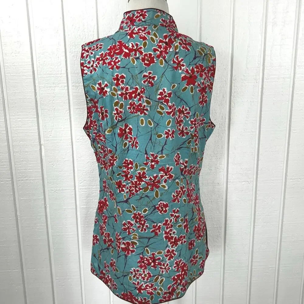 Vintage Lucky Brand Mandarin Collar Floral Top Sleeveless Cotton Large - Picture 8 of 9
